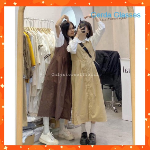 Váy Yếm BabyDoll Cài Cúc Nâu Be style Hàn Quốc - Yếm Váy Kaki 2 Màu (BÁN RIÊNG YẾM)