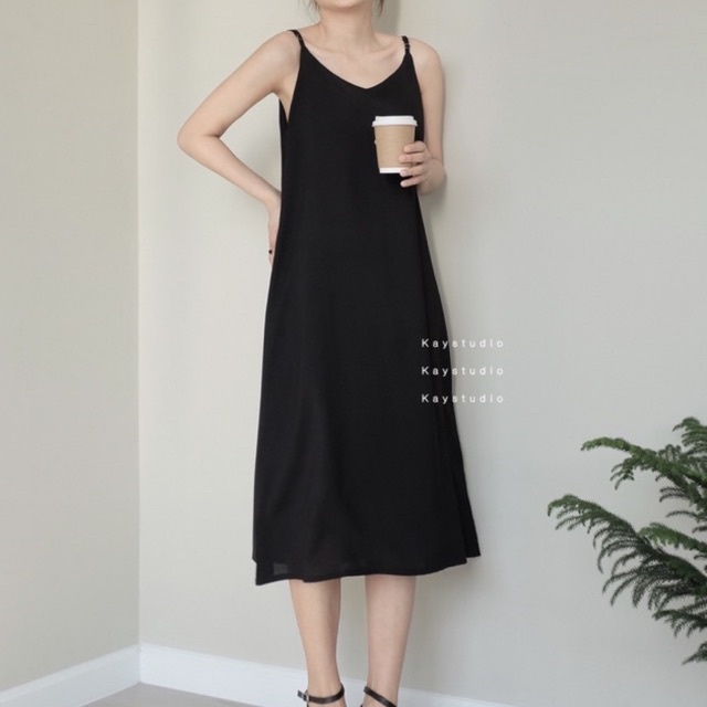 [KAYSTUDIO] ĐẦM LỤA ĐEN HAI DÂY