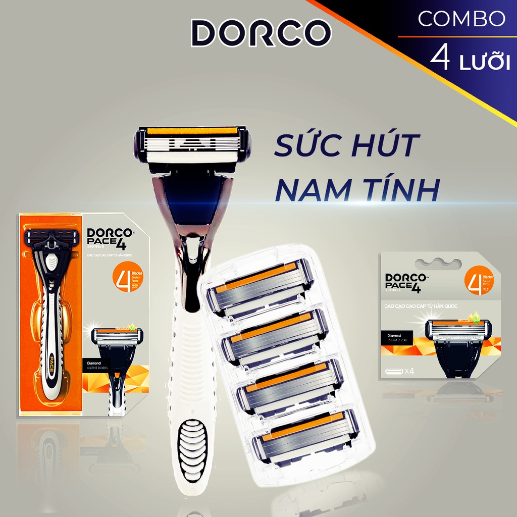 Bộ Dao cạo và Vỉ 04 đầu cạo râu 4 lưỡi DORCO PACE 4