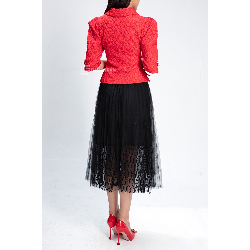 Áo vest đờ mi tay lỡ vân hoa hai hàng cúc màu đỏ ELITE TRẦN by LINHELITE