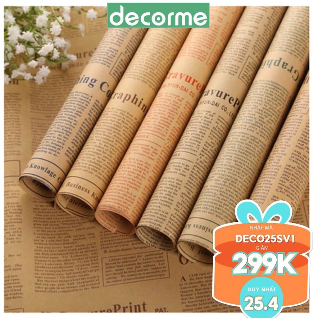 Decorme Giấy báo phong cách vintage trang trí sổ, gói quà phụ kiện văn phòng phẩm