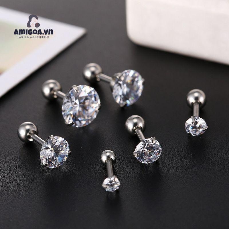 ✨✨Bông Tai Xỏ Lỗ Bằng Thép Titan Đính Kim Cương Lấp Lánh