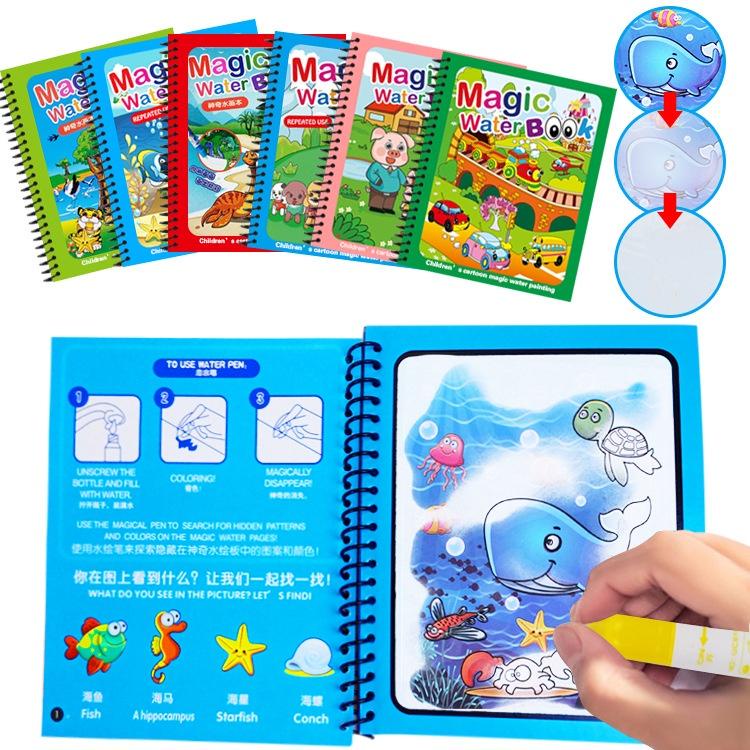 Tranh Tô Màu Nước Ma Thuật Tự Xóa, Tranh Tô Thần Kỳ, Magic Water Book Cho Bé Với Nhiều Chủ Đề, Tăng 1 Bút Tô