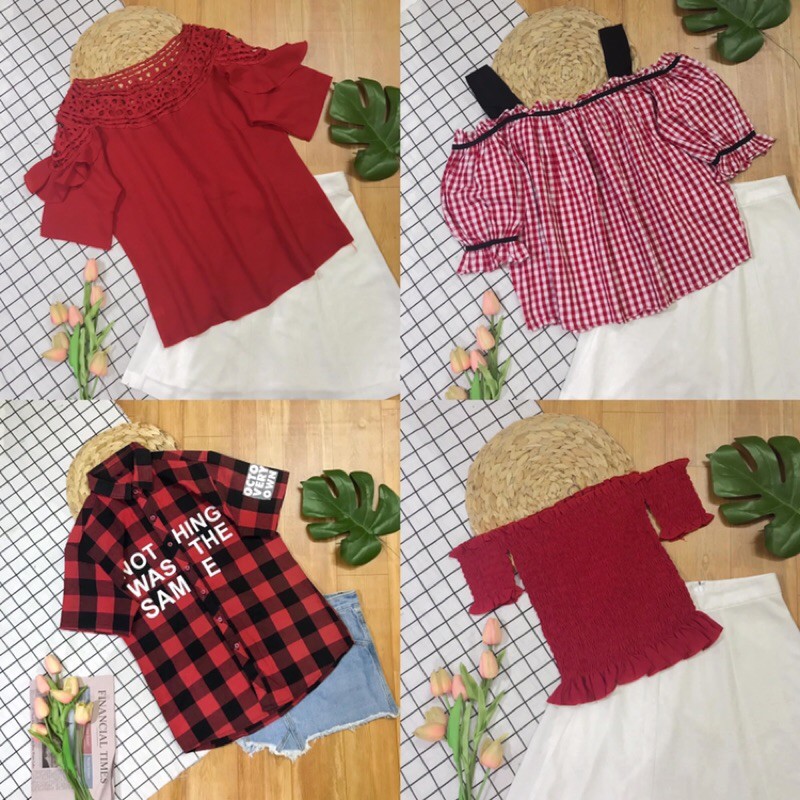 (CÒN) Áo đỏ kiểu, Áo đỏ bèo, Áo đỏ kẻ caro 2hand