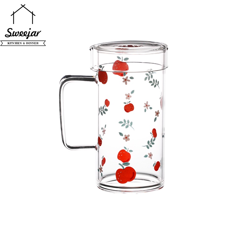 Ly thủy tinh Sweejar chịu nhiệt có nắp và tay cầm 700ml