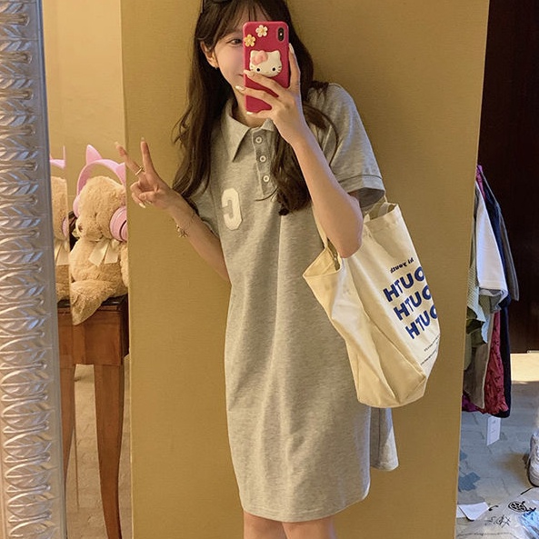 Đầm Chữ A Tay Ngắn Cổ Polo Thiết Kế Mới Xinh Xắn Thời Trang Cho Nữ