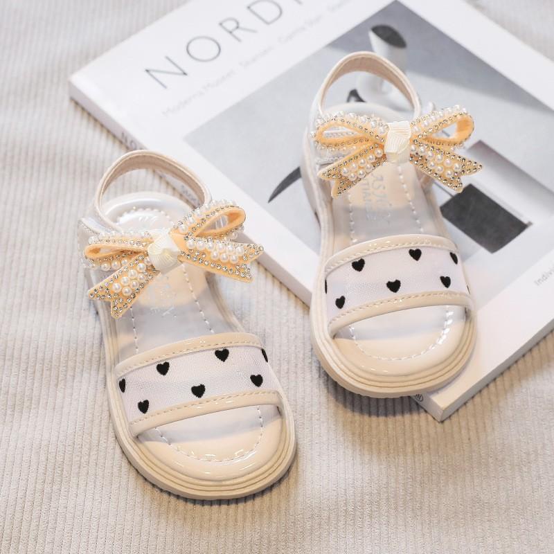 SALE Giày Sandal Nơ Hạt Phong Cách Hàn Quốc Xinh Xắn Cho Bé
