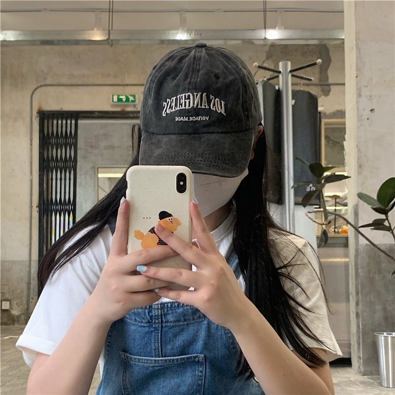 Mũ Lưỡi Trai Mềm Thêu Chữ Los Angeles Phong Cách Hàn Quốc