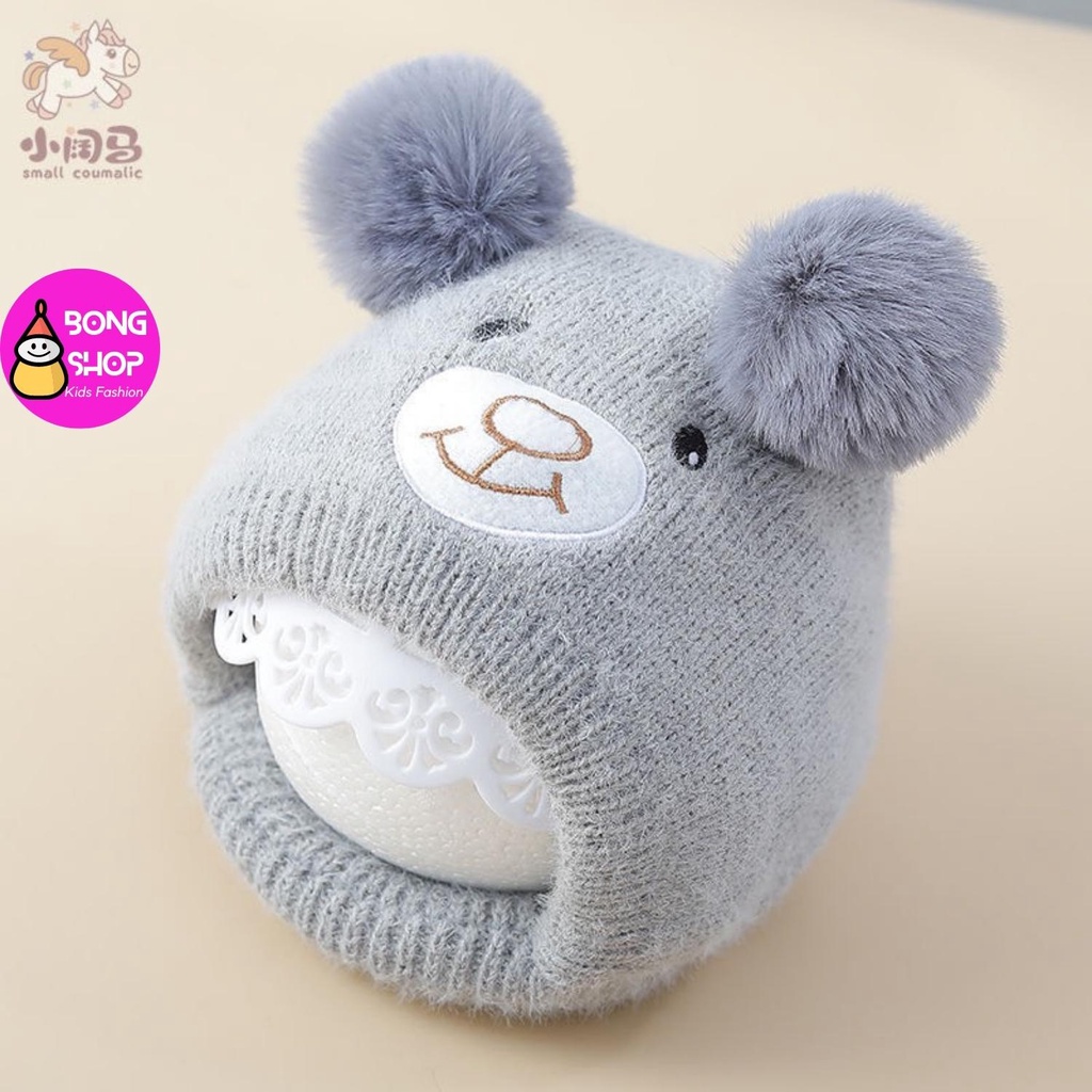 Mũ len 2 quả bông dày dặn ấm áp và dễ thương cho bé