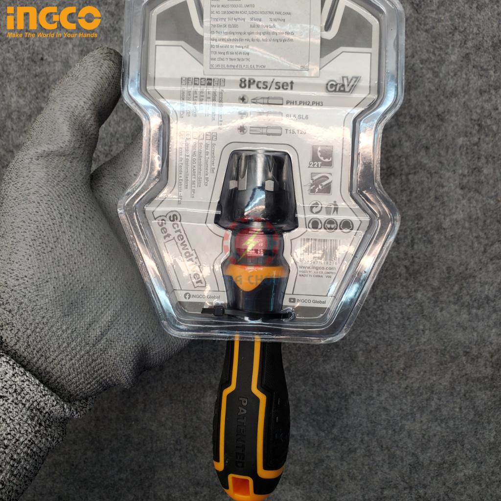 Bộ tua vít đa năng 8 chi tiết INGCO AKISD0808 đóng mở 2 chiều tự động có nam châm sửa điện thoại máy tính