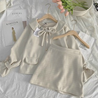 SET ULZZANG ÁO DẠ CỔ NƠ + CHÂN VÁY SIÊU DÀY DẶN