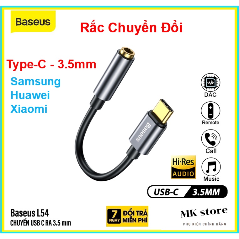 Rắc chuyển tai nghe Type C sang Audio AUX 3.5mm Baseus L54 (Type-C Male to 3.5mm Female Adapter, built-in DAC, )