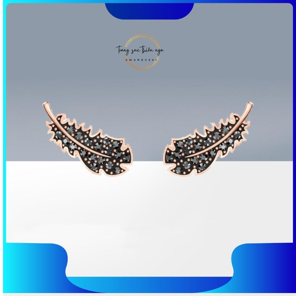 Khuyên tai nữ, trang sức swarovski lông vũ đen Hạ Cánh Nơi Anh đầy đủ hộp túi