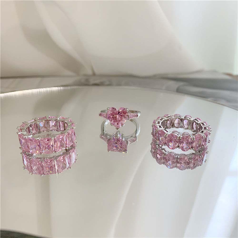 Nhẫn 2 Lớp Mặt Trái Tim Hình Học Ngọt Ngào Cho Nữ|Mặt Dây Chuyền Hình Vuông|Trang Sức Thời Trang