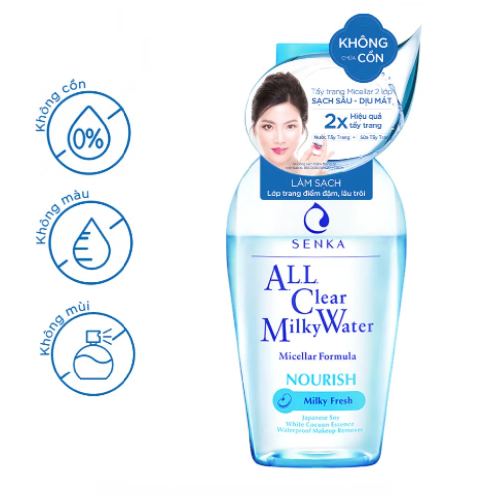 Nước Sữa Tẩy Trang Senka All Clear Milky Water Nourish Hai Lớp 230ml