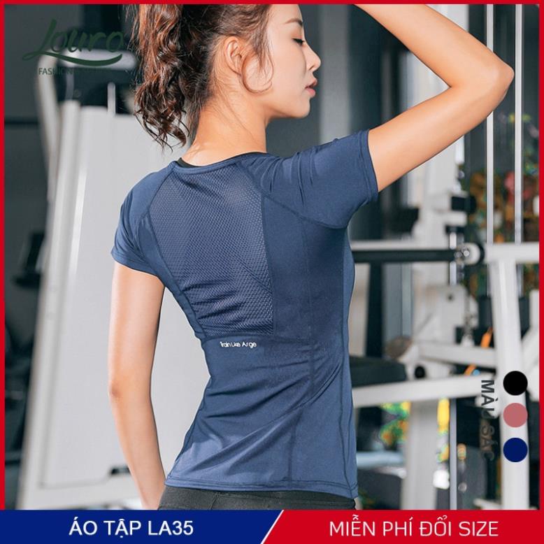 Áo tập gym nữ phối lưới Louro LA35, kiểu áo tập thể thao, Yoga, Gym, Zumba, co giãn 4 chiều, thoáng mát ⚡