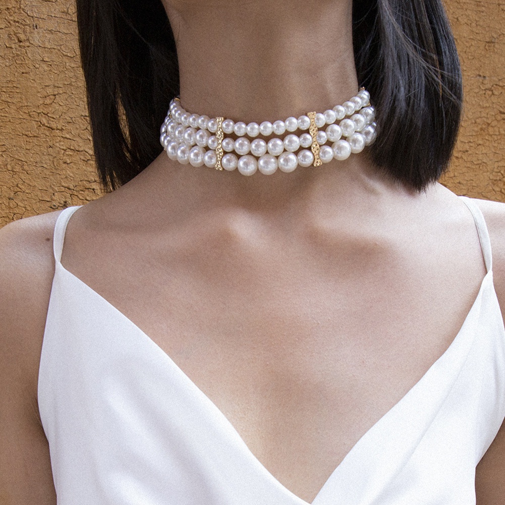 Vòng cổ nhiều lớp đính ngọc trai nhân tạo thời trang