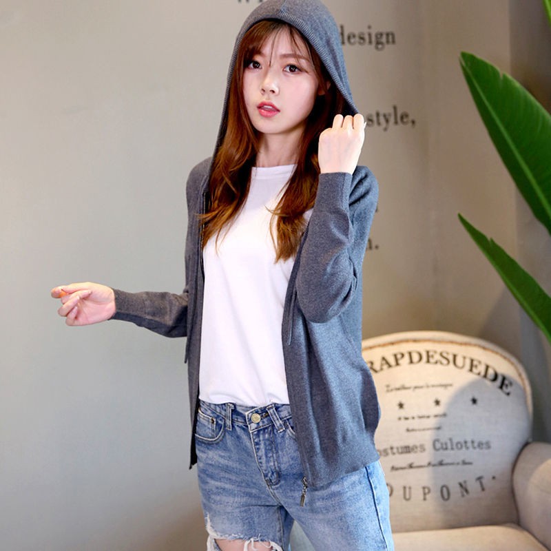 Áo Khoác Cardigan Len Dệt Kim Phối Khóa Kéo Kiểu Hàn Quốc Thời Trang Thu Đông