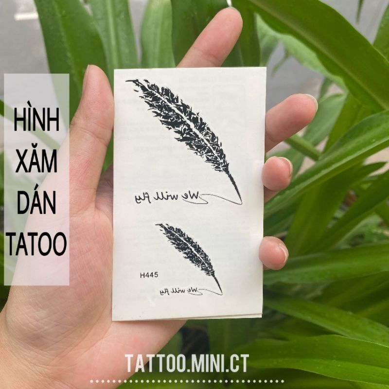 Hình xăm lông vũ làm ngòi bút ký tên h445. Tattoo.mini.ct 10x6cm