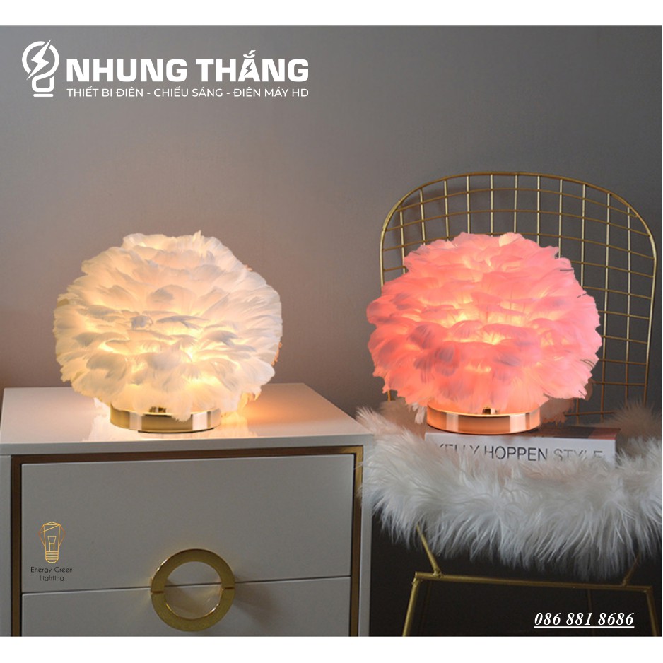 Đèn Bàn Lông Vũ RH-307 Kiểu Dáng Hiện Đại,Sang Trọng - 3 Màu Sắc Thanh Lịch - Tặng Kèm 1 Bóng Led 3 Chế Độ Ánh Sáng