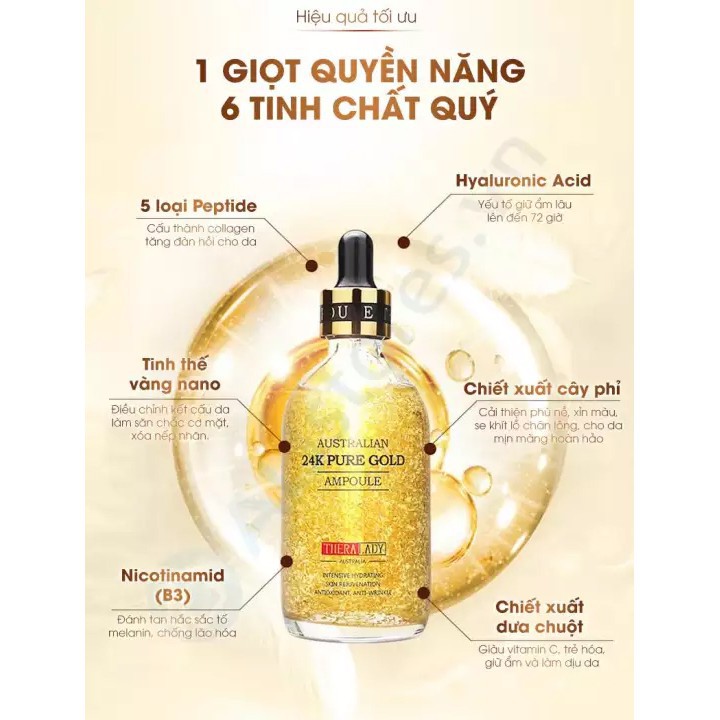 [CHÍNH HÃNG] Serum Tinh Chất Vàng 24k Pure Gold Ampoule Thera Lady 100ml (Date mới nhất) - Xuất xứ Úc Chính Hãng