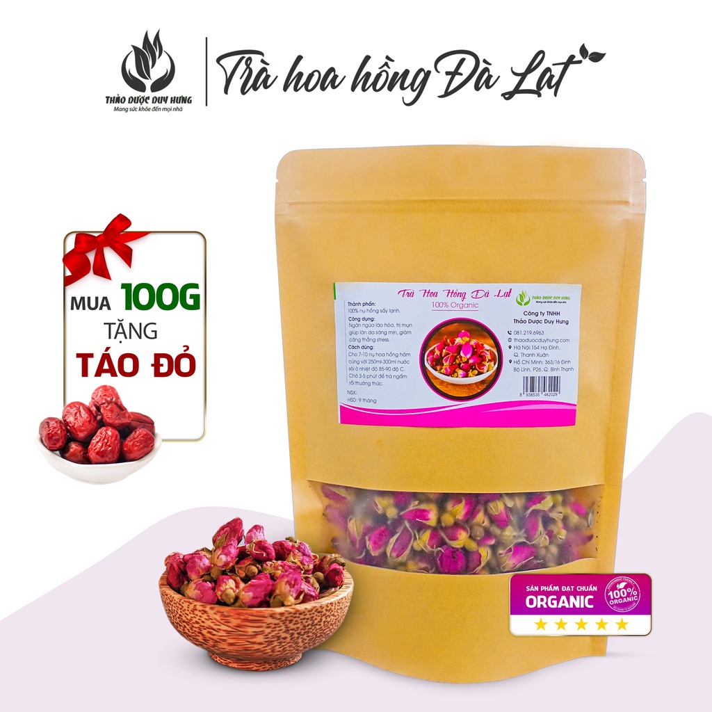 Trà hoa hồng Đà Lạt khô sấy lạnh cao cấp 100% Organic - Trà thảo mộc hữu cơ giúp dưỡng nhan đẹp dáng