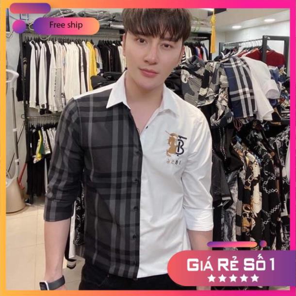 - Sơmi dài tay BBR BT phối nửa kẻ đen trắng, xanh trắng cực sang
