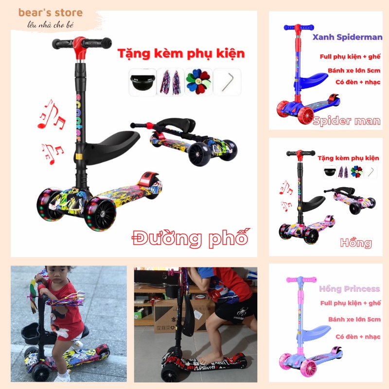 Xe trượt scooter cao cấp cho bé bánh xe lớn có ghế ngồi tải trọng tới 100kg