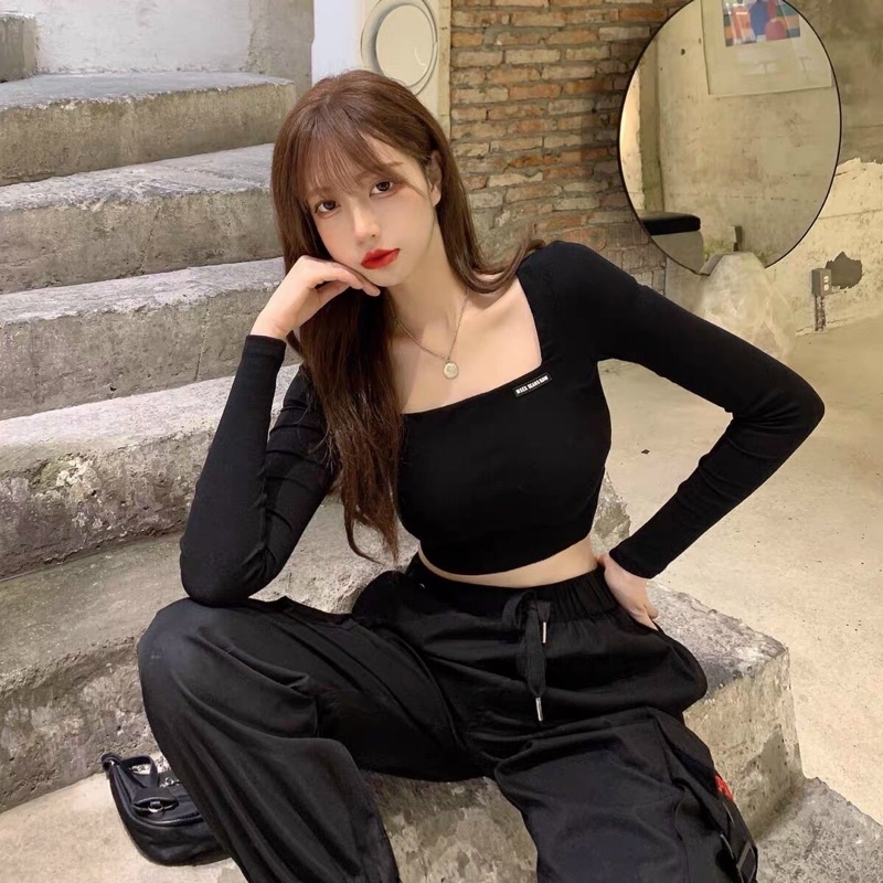 Áo thun borip croptop cổ vuông nhìu màu GB alohashop91