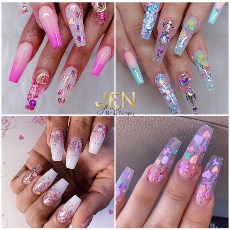 Sequin kim tuyến trái tim-phụ kiện nail móng