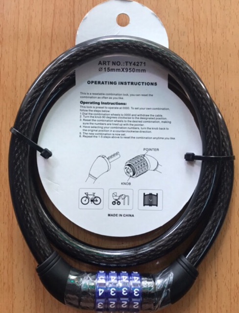 Ổ khoá dây cáp 4 số TONYON dày 15mm dài 0.95m