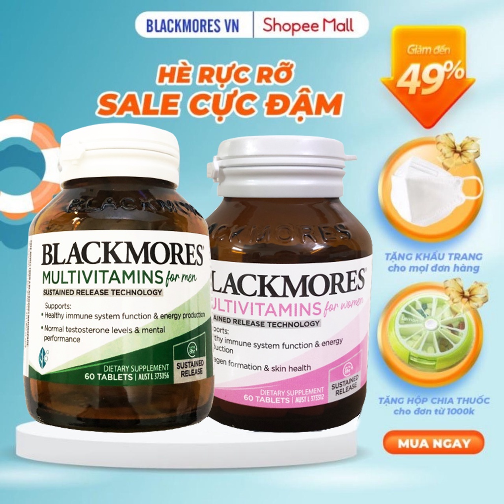 Combo Vitamin tổng hợp dành cho nam và nữ Multivitamin Blackmores 50,60 Viên