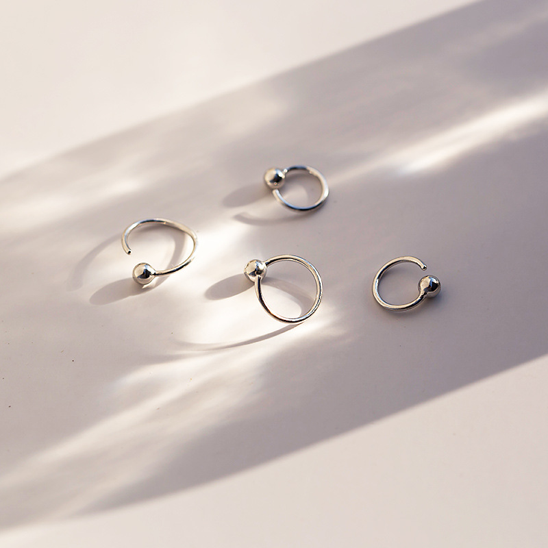 Ahellogirl Bông Tai Bạc Phối Hạt Tròn Nhỏ Kiểu Dáng Đơn Giản Thời Trang Cho Nữ