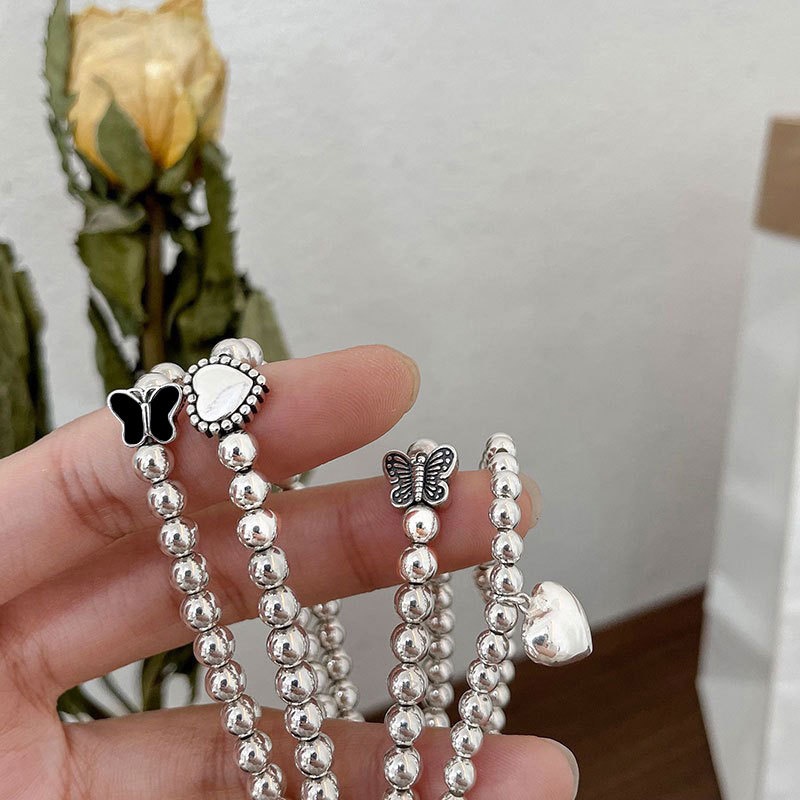 Set 3 vòng tay bạc xỏ hạt đơn giản dành cho nữ