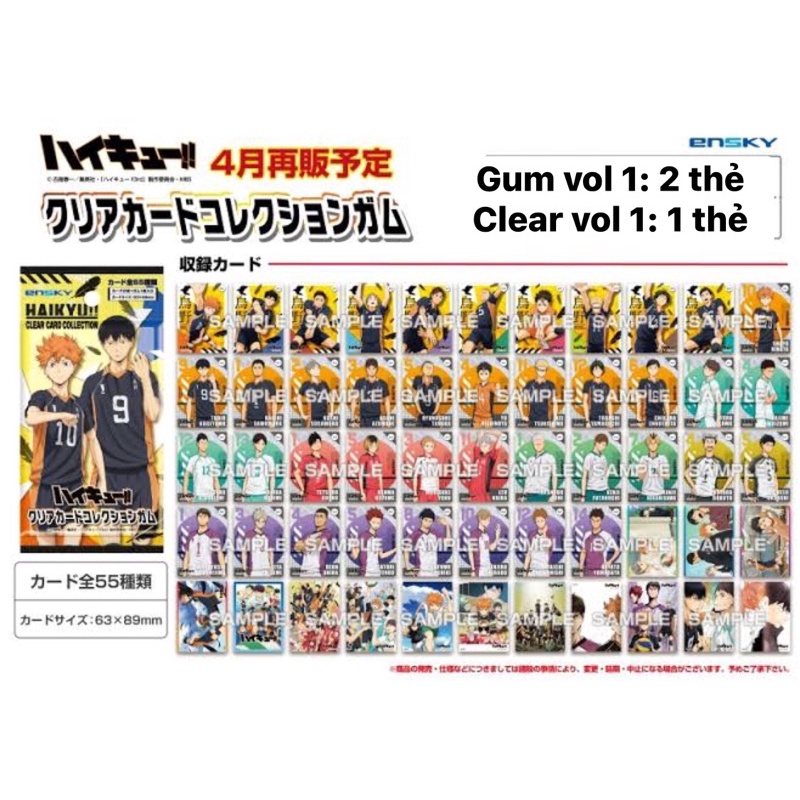 Thẻ nhân phẩm haikyu clear collection Nhật Bản chính hãng