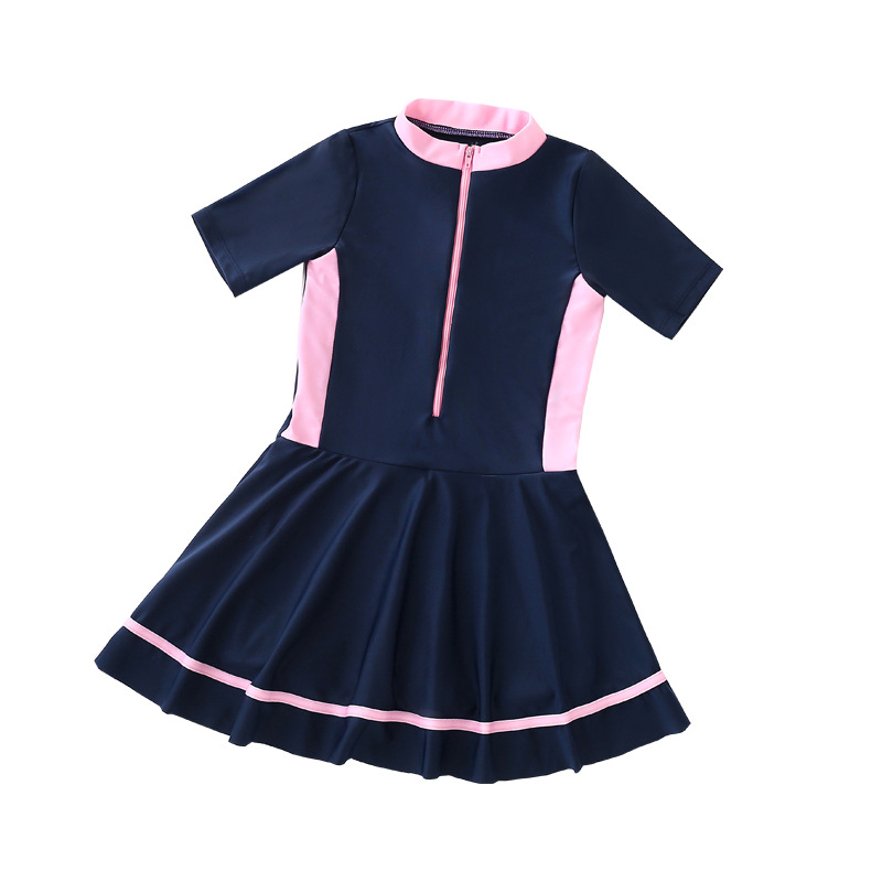 Bộ váy bơi ngắn tay màu hồng M-4XL cho bé gái