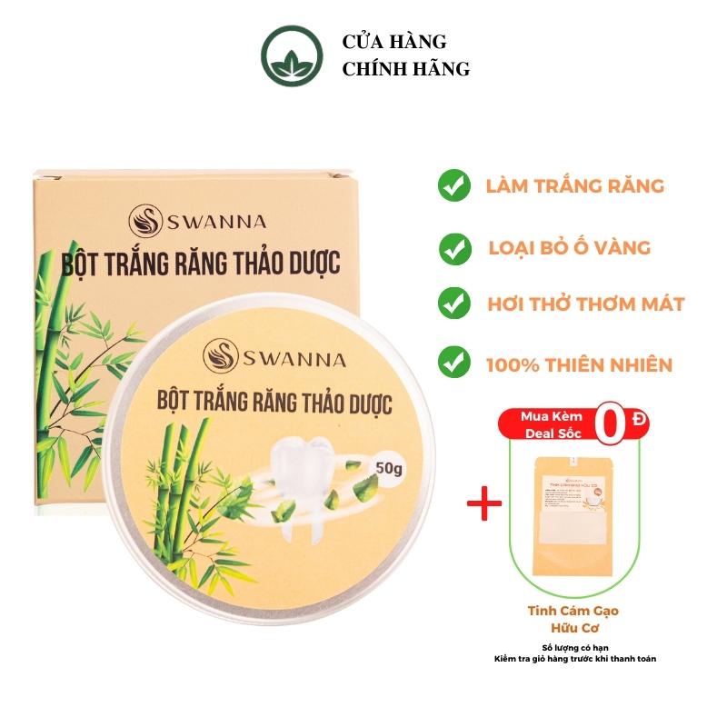 Bột Trắng Răng Than Hoạt Tính Thảo Dược Swanna 50g Hữu Cơ Tẩy Trắng Răng Loại Bỏ Mảng Bám Ố Vàng Giúp Hơi Thở Thơm Mát