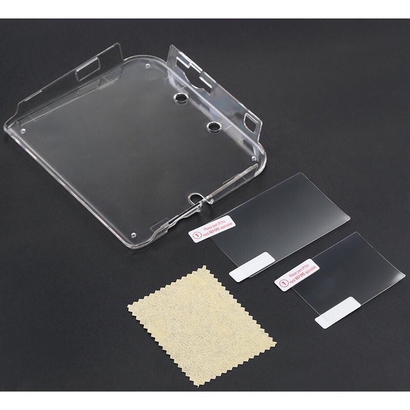 Combo case ốp nhựa trong suốt và miếng dán màn hình bảo vệ máy game 2DS