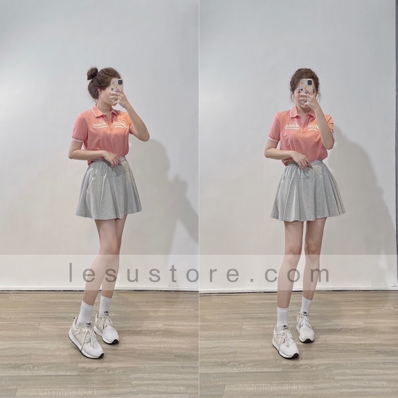 ẢNH TỰ CHỤP Áo polo lửng thêu chữ tay ngắn | BigBuy360 - bigbuy360.vn