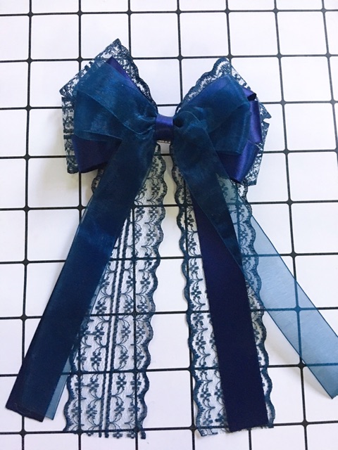 Kẹp nơ ren 3 tầng phối satin và voan