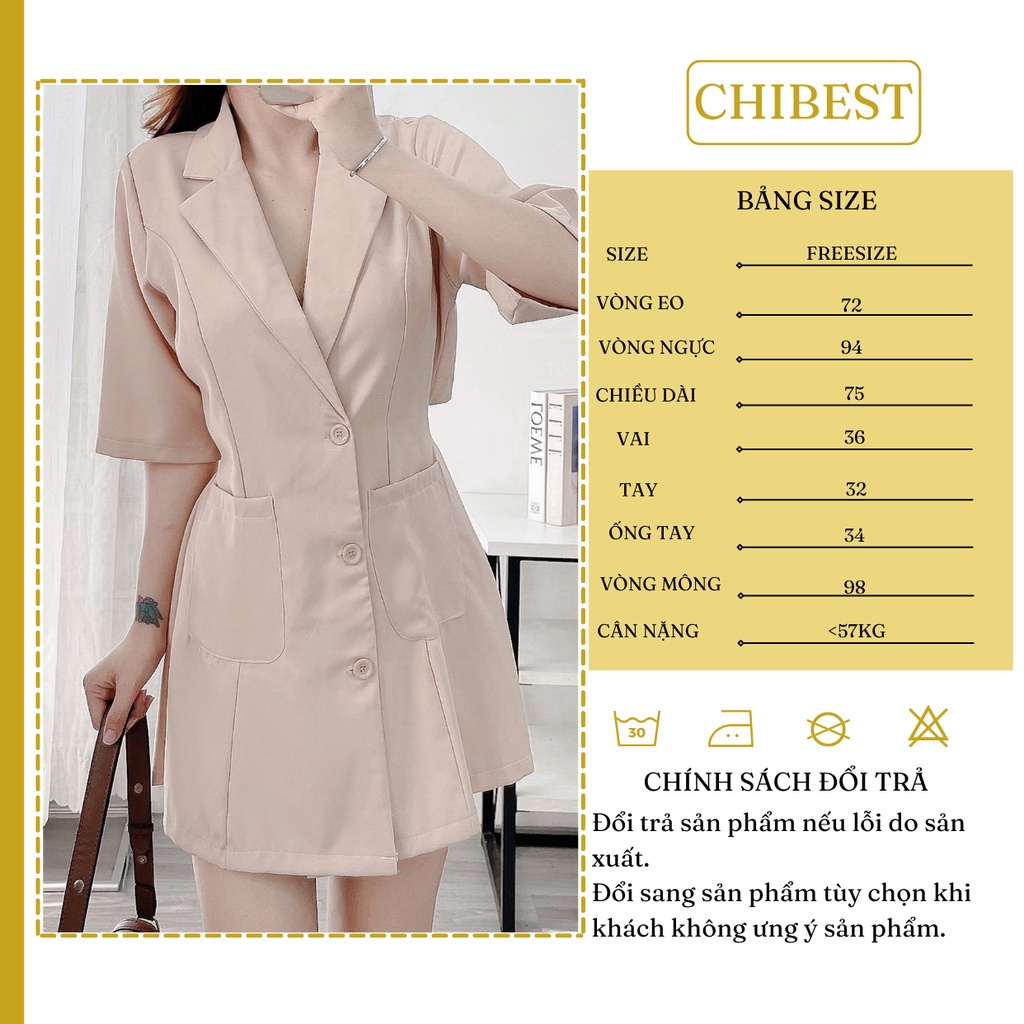 Đầm cổ vest tay ngắn kiểu xòe ngắn cổ v trơn basic cut out khoét lưng  2 túi ADB73 CHIBEST