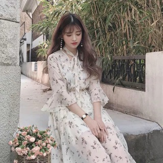 Đầm hoa nhí vintage màu trắng nhẹ nhàng [ORDER]