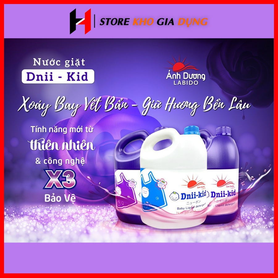 Nước Giặt Xả Dnii-Kid Can 3600ML An Toàn Cho Da Trẻ Nhỏ, Siêu Thơm, Siêu Tiết Kiệm