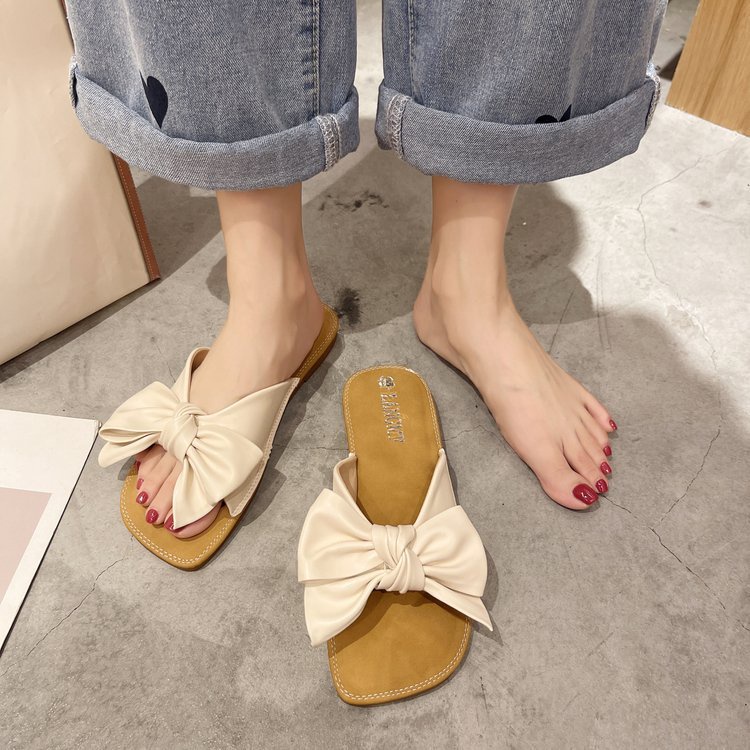 Dép quai ngang QIAOYILUO thắt nơ thời trang Hàn Quốc cho nữ
