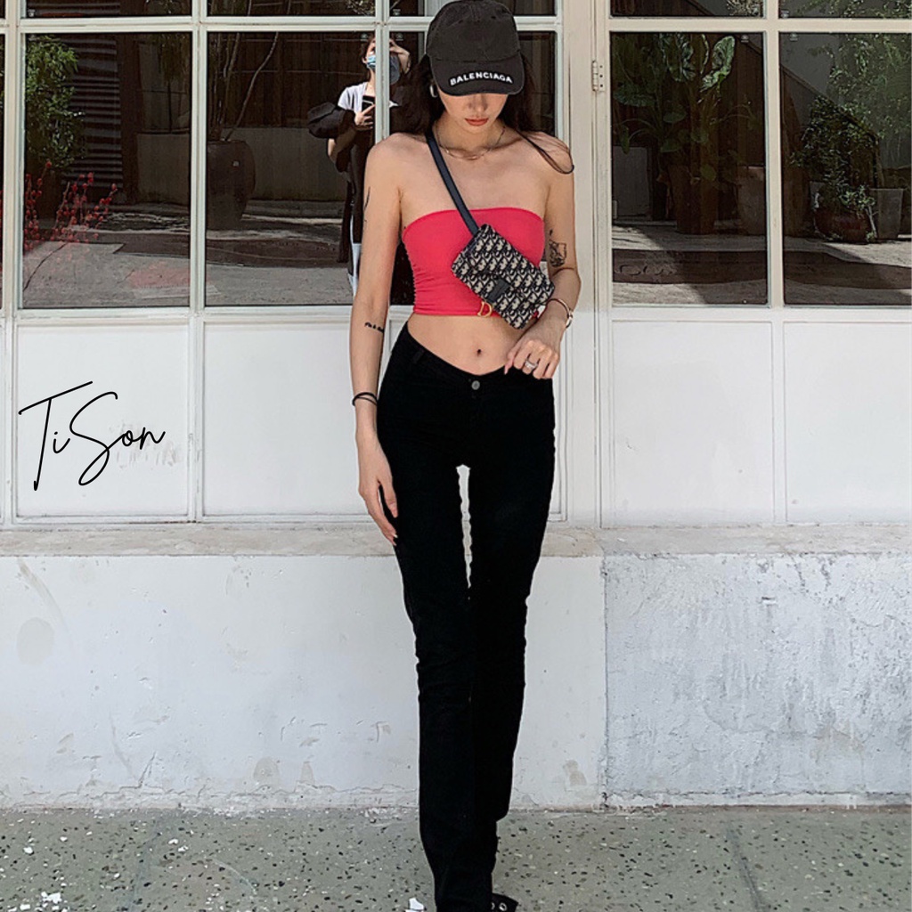 Áo QUÂY Ngực Croptop Tison Áo Ống không đệm thun trơn nữ dáng ôm màu trơn không dây trắng đen Cotton co dãn 4 chiều