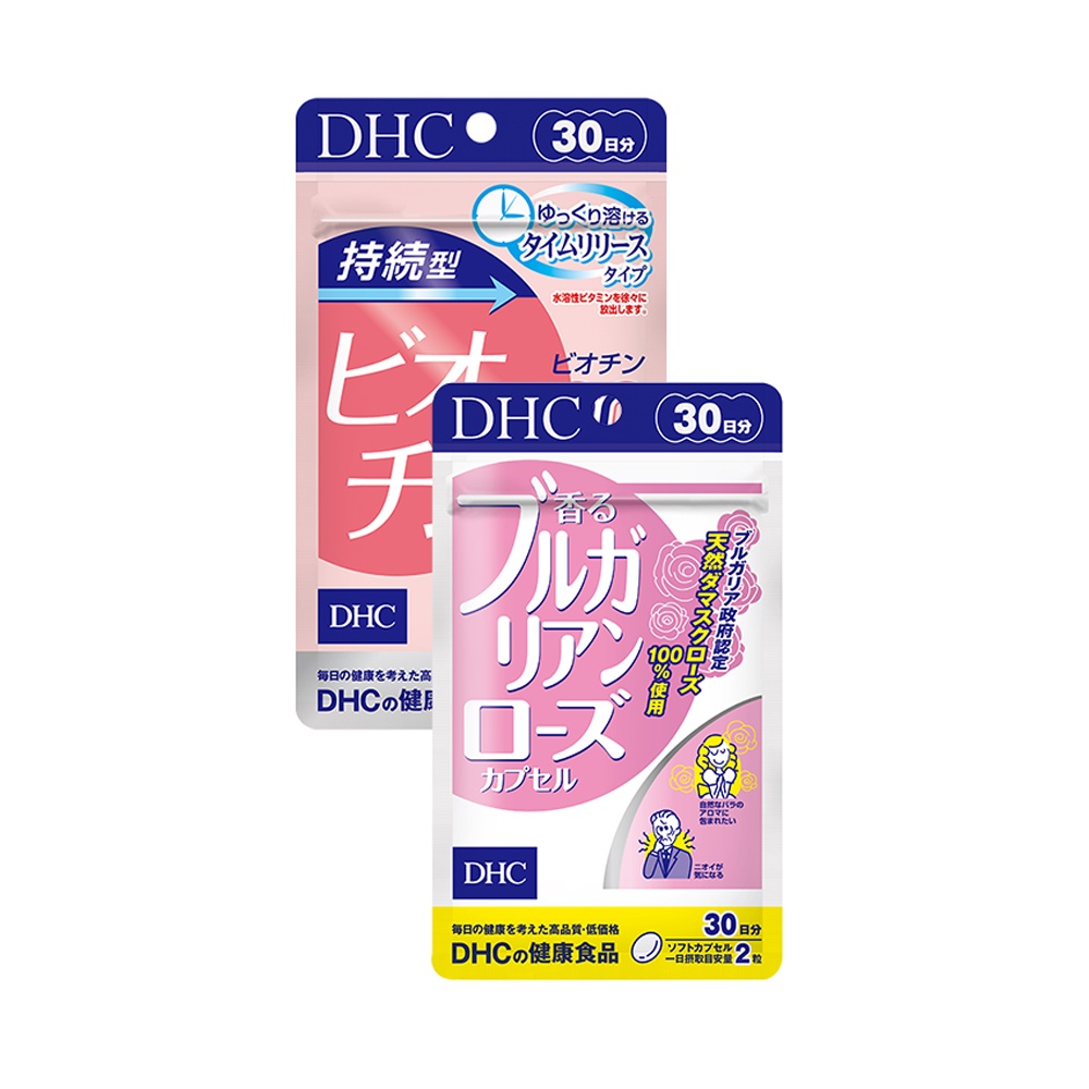 Combo Viên uống DHC Tóc Bóng Khoẻ - Toả Hương Thơm (Biotin 30 viên & Hoa hồng 40 viên)