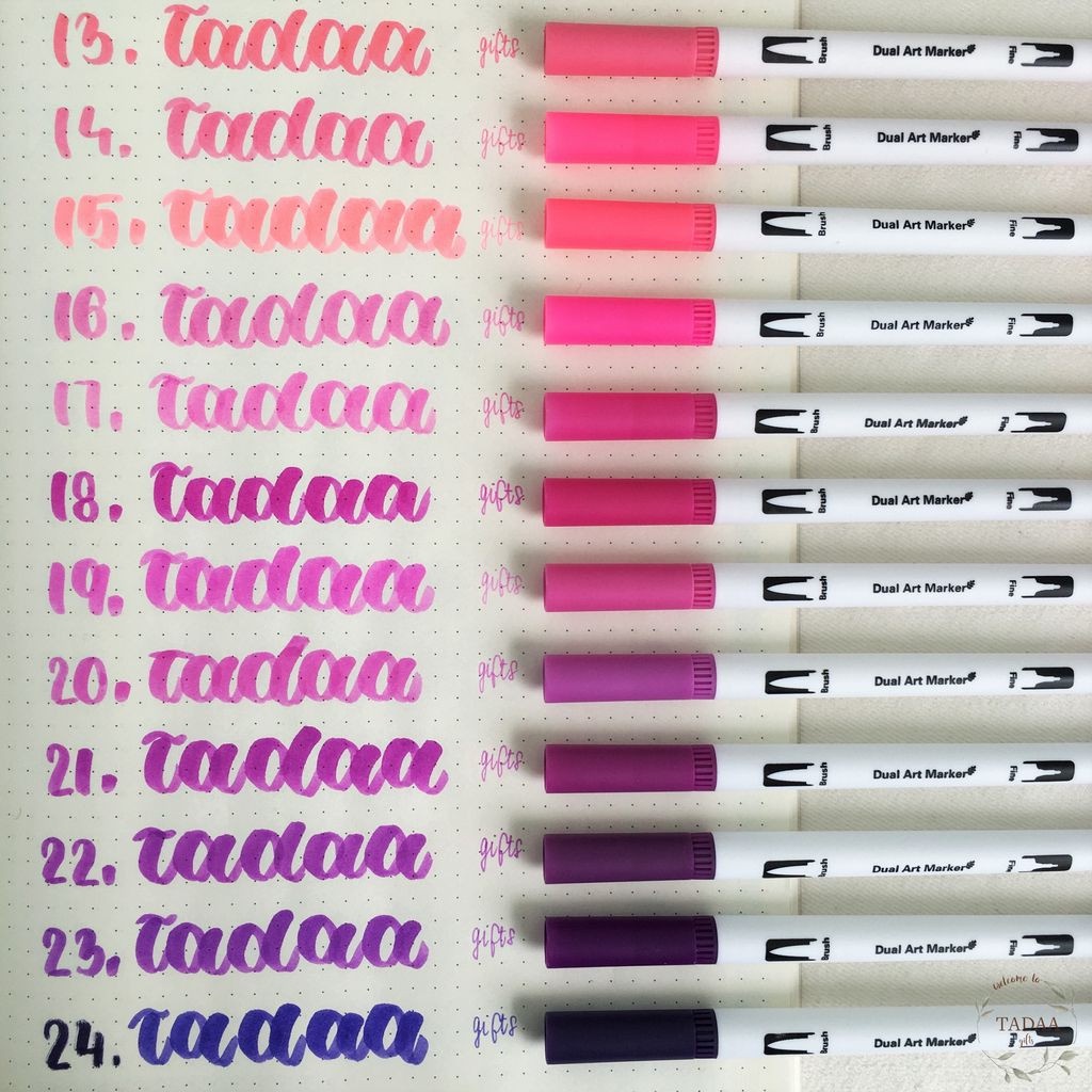 Bút brush bút dạ nhiều màu 2 đầu dual tip brush pens trang trí sổ tone đỏ tím