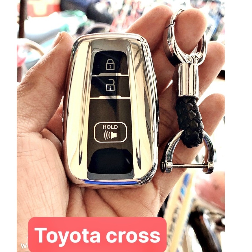 Bao chìa khoá, Ốp khóa Toyota COROLLA CROSS 2020- 2022 , chất liệu silicon mạ Crom sáng bóng