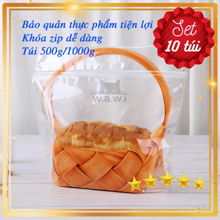 [WAWI] Set 10 túi thực phẩm bánh mì nướng/trái cây/mứt/kẹo sáng tạo hỗ trợ dây kéo túi trong suốt