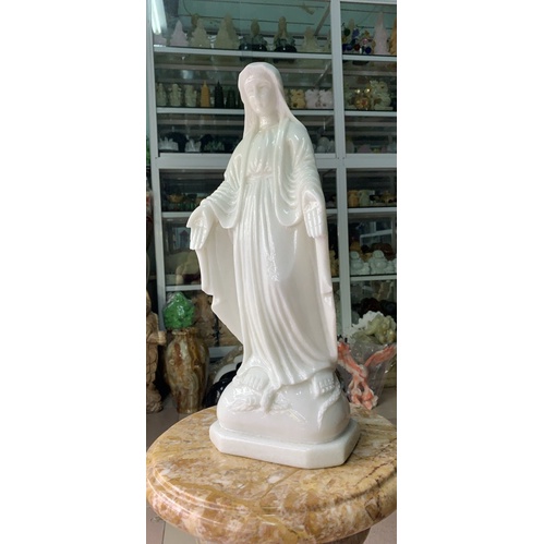 Tượng Đức Mẹ Maria Đá Cẩm Thạch Trắng - cao 51cm
